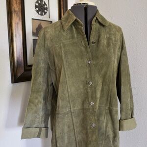 Chico's Gray/Green Leather Coat